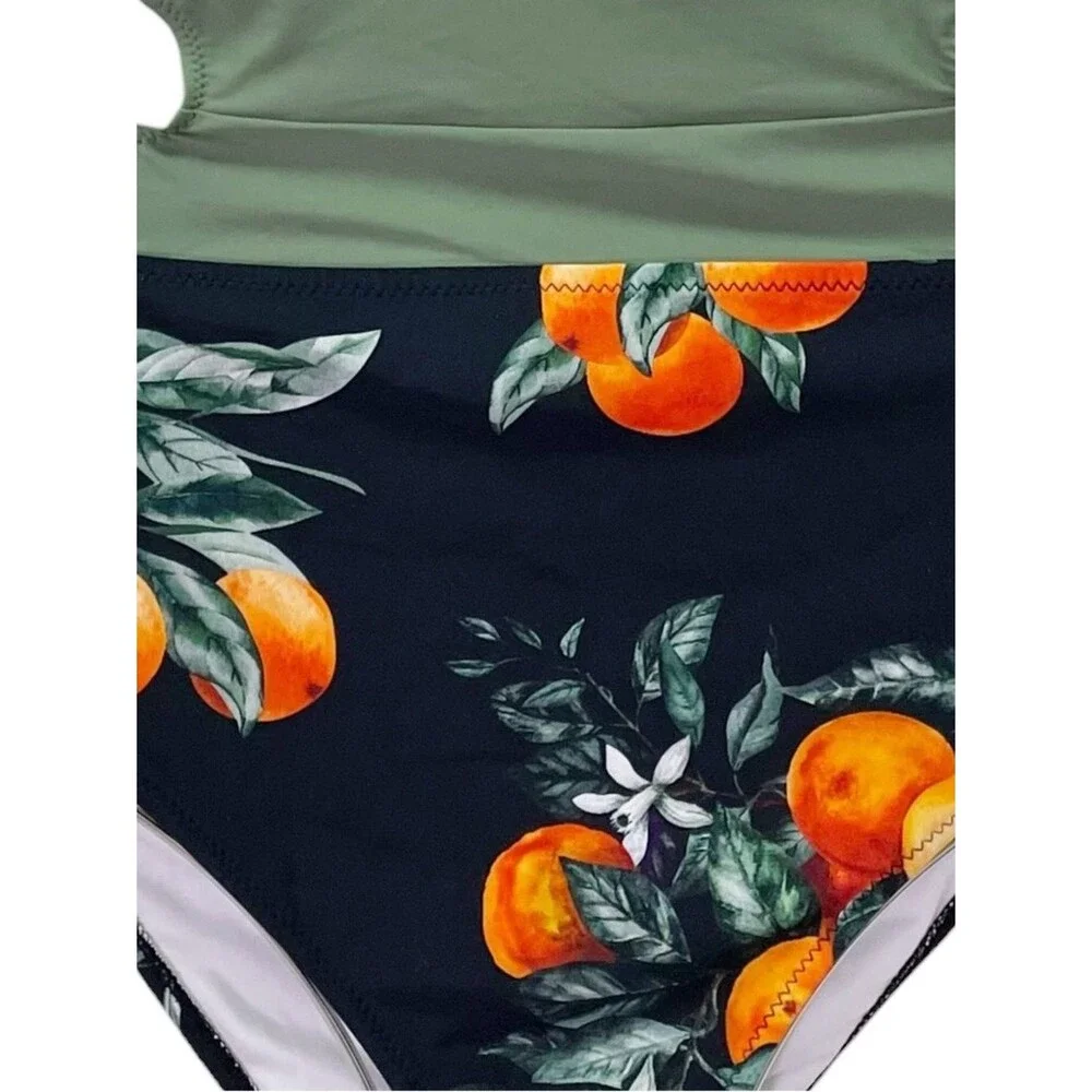 NWT Cupshe Miss U Citrus Print Cutout One Piece Swimsuit Zip Back Tie Waist Sz M
